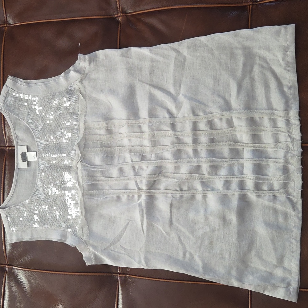 Ann Taylor Loft White Sequin Satin Sleeveless Top Size Medium